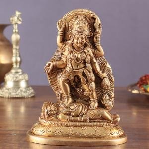 Pure Brass Goddess Kali Ma Idol 5" | Fierce Divine Mother | Handcrafted in India | Powerful Protection | Strength & Transformation | Antique Polish Finish